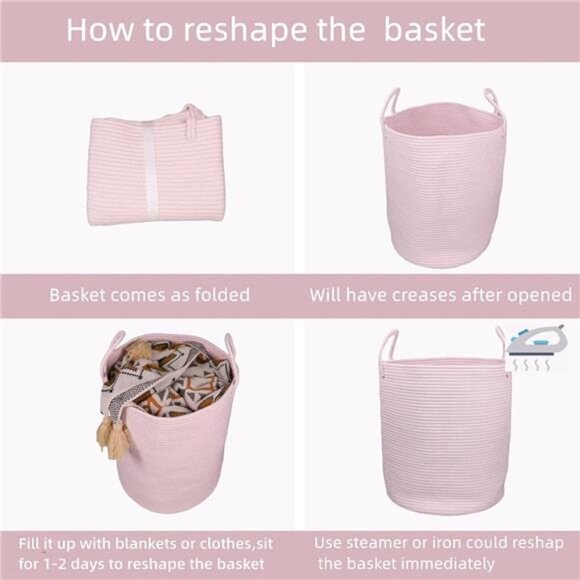 Cotton Rope Laundry Basket Hamper for Clothes Woven Storage Basket for Living - Picture 7 of 8